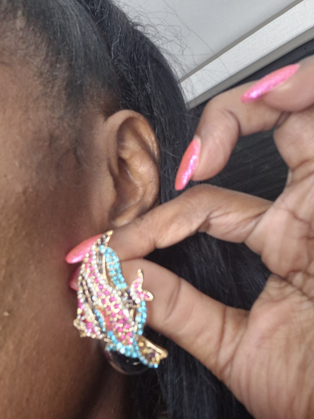Nordstrom Gold Fish Drop Earrings with Pink & Turquoise Crystals